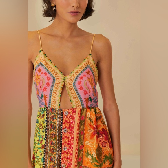 NWT FARM RIO Multicolored Mixed Scarves Viscose Midi Dress - Picture 3 of 8